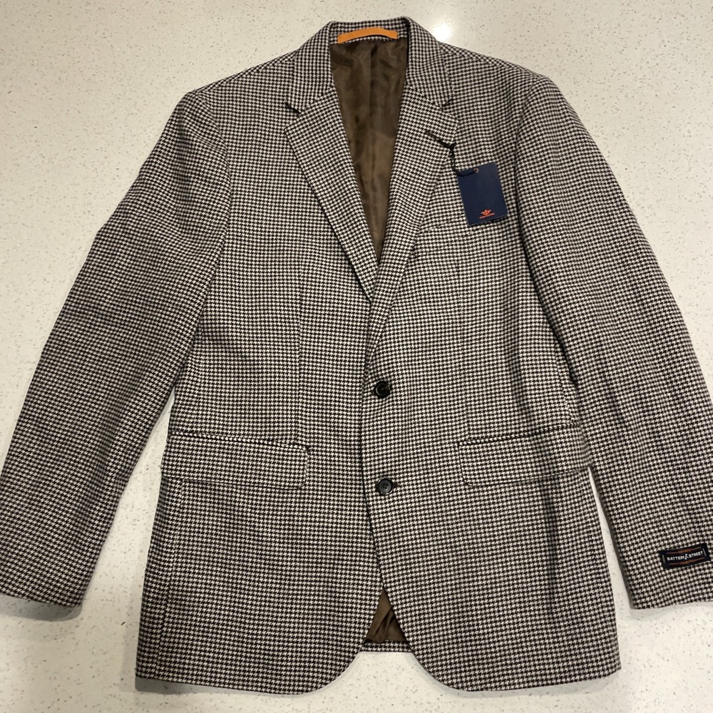 DOCKERS Battery Street Men's Suit Jacket Trim Fit 40R Brown Wool Blend NWT